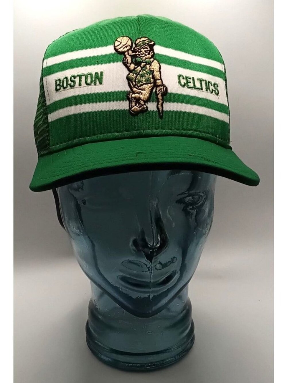 Vintage 80s Boston Celtics Hat AJD Super Stripe Snapback size Large